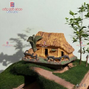 Mô Hình Ngôi Nhà Rơm Cây Chuối Bằng Gốm Trang Trí Bonsai