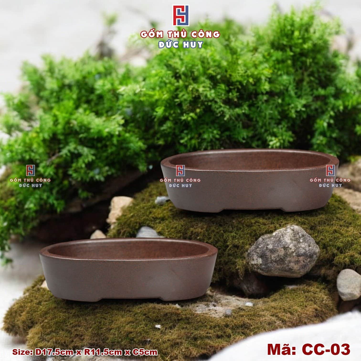 Chậu bonsai oval dáng thấp – men hạt 3D - Mã CC-03 9 Chau trong cay bonsai Oval Ma CC03 Gom Duc Huy 3