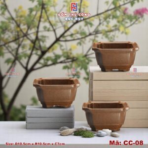 Chậu bonsai mini vuông bo góc – men hạt 3D - Mã CC-08