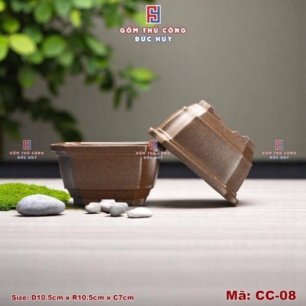 Chậu bonsai mini vuông bo góc – men hạt 3D - Mã CC-08 - Hình ảnh 3