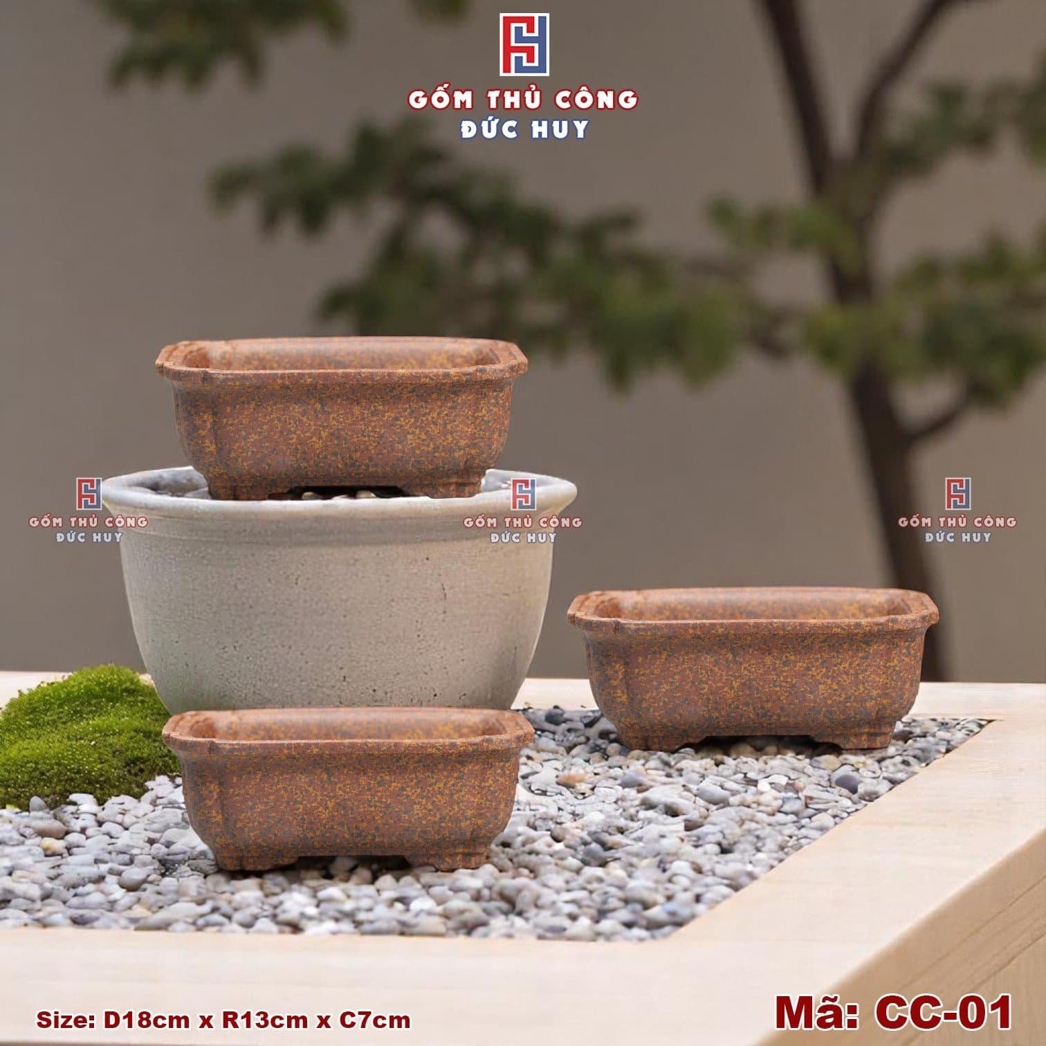 Chậu bonsai mini dáng chữ nhật men hạt 3D - Mã CC-01 12 Chậu trồng cây bonsai mini - dáng chữ nhật bo góc - Mã CC01