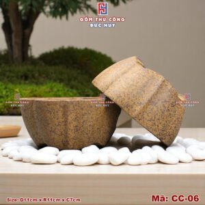 Chậu bonsai mini dáng bát sen – men hạt 3D - Mã CC-06