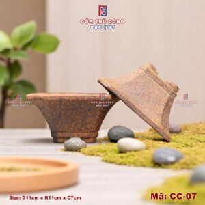 Chậu bonsai mini dáng xẻ quạt – men hạt 3D - Mã CC-07
