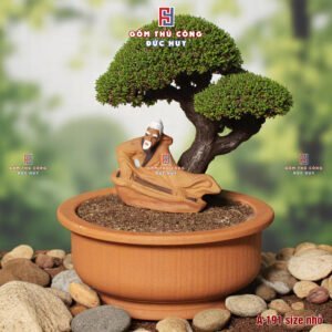 Tuong gom ong lao danh dan mini trang tri chau cay bonsai 2