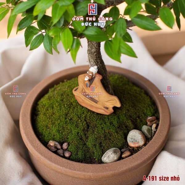 Tượng gốm Ông Lão Đánh Đàn mini - trang trí chậu cây bonsai - Mã A190-A191 - Hình ảnh 4