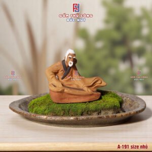 Tượng gốm Ông Lão Đánh Đàn mini - trang trí chậu cây bonsai - Mã A190-A191