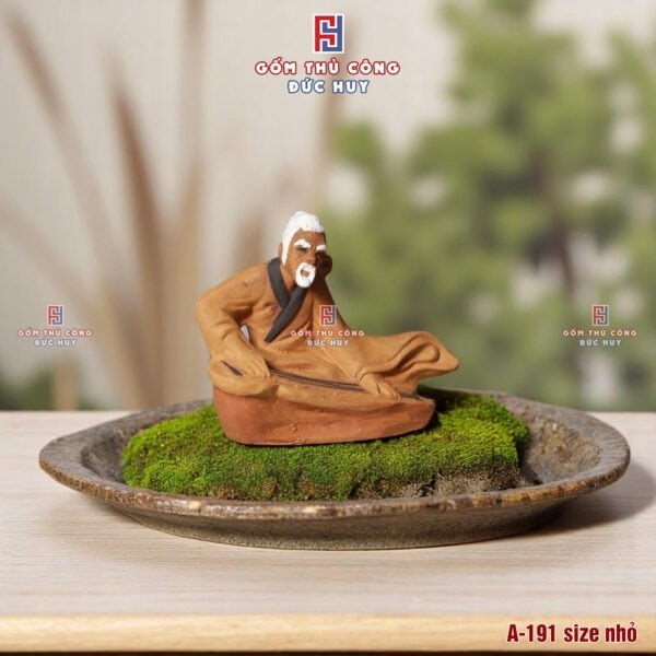 Tượng gốm Ông Lão Đánh Đàn mini - trang trí chậu cây bonsai - Mã A190-A191