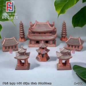 Bộ 8 tiểu cảnh Đình Chùa gốm - Trang trí bonsai - A188