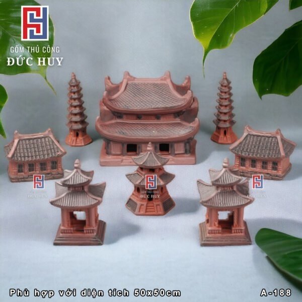 Bộ 8 tiểu cảnh Đình Chùa gốm - Trang trí bonsai - A188
